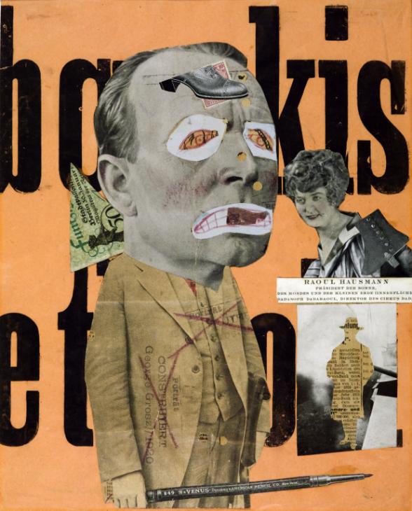 myths about Dada: Raoul Hausmann, The Art Critic, 1919-1920, lithograph and printed paper on paper, Tate Modern, London, UK.
