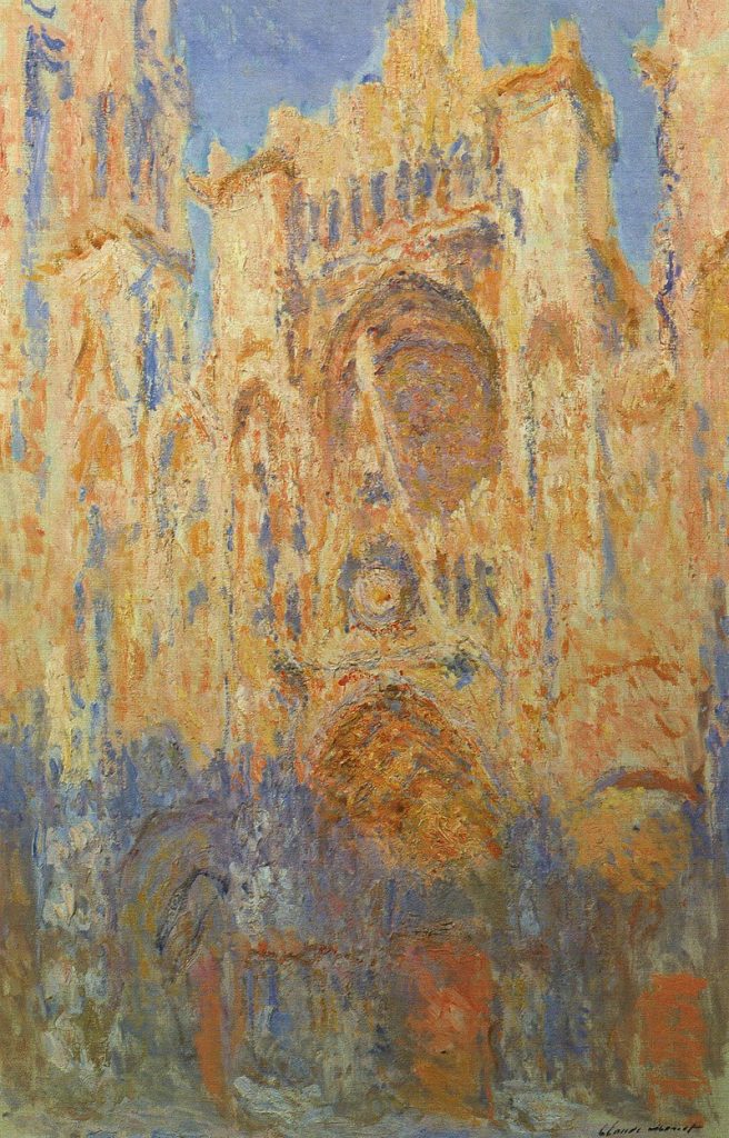 golden hour art Claude Monet, Rouen Cathedral at sunset, 1892, Musee Marmotten Monet, Paris, France.
