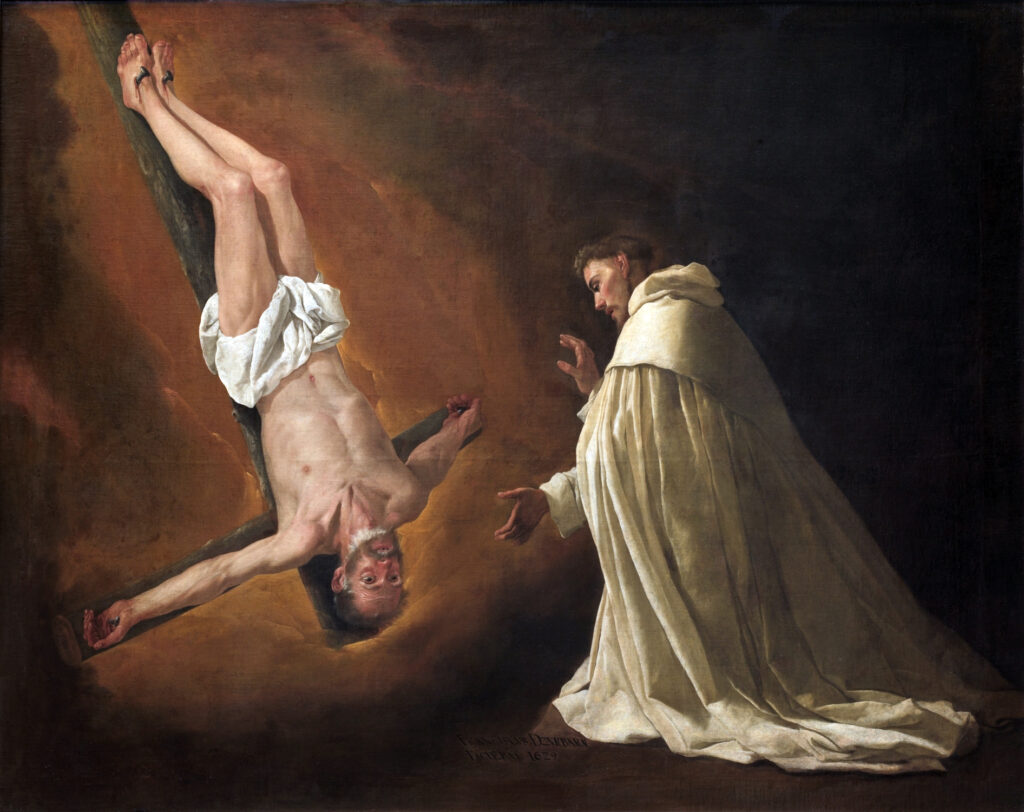 Francisco de Zurbarán: Francisco de Zurbarán, The Apparition of Saint Peter to Saint Peter Nolasco, 1629, Museo del Prado, Madrid, Spain. Wikimedia Commons (public domain).
