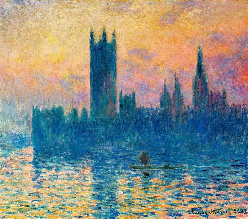 golden hour art: Claude Monet, Houses of Parliament, Sunset, 1903, National Gallery of Art Washington, Washington, DC, USA.
