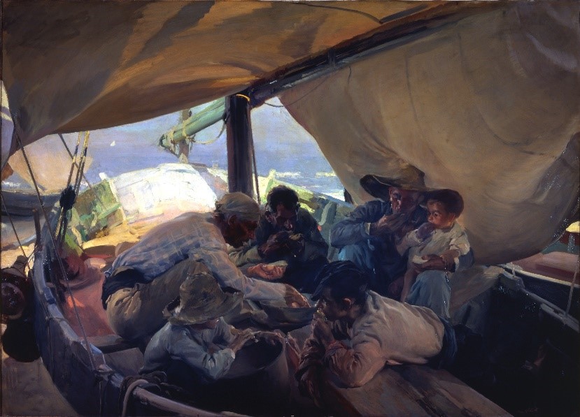 Joaquín Sorolla y bastida, Eating in the boat, 1898, Real Academia de Bellas Artes de San Fernando, Madrid, Spain