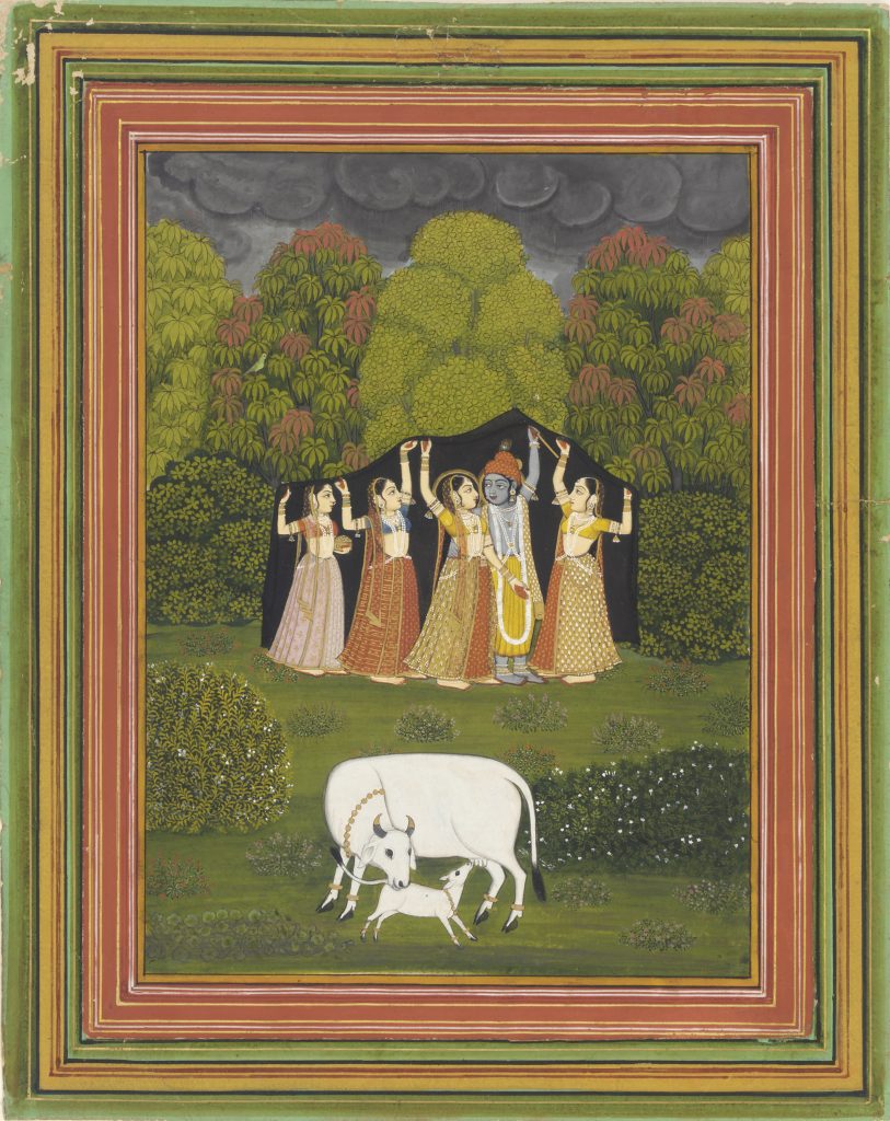 Rain in Art: Krishna Protects Gopis from the Rain, ca. 18th-century
