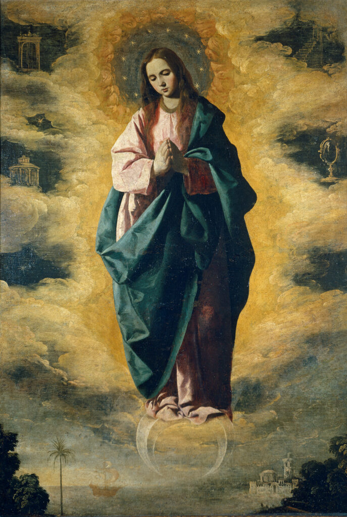Francisco de Zurbarán: Francisco de Zurbarán, The Immaculate Conception, c. 1630, Museo del Prado, Madrid, Spain. Wikimedia Commons (public domain).

