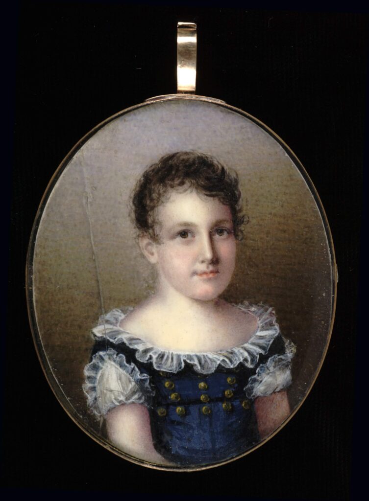 female artists of the Peale family: Mary Jane Simes, Portrait of a Young Girl, 1825, watercolor miniature on ivory, Smithsonian American Art Museum, Washington, DC, USA.
