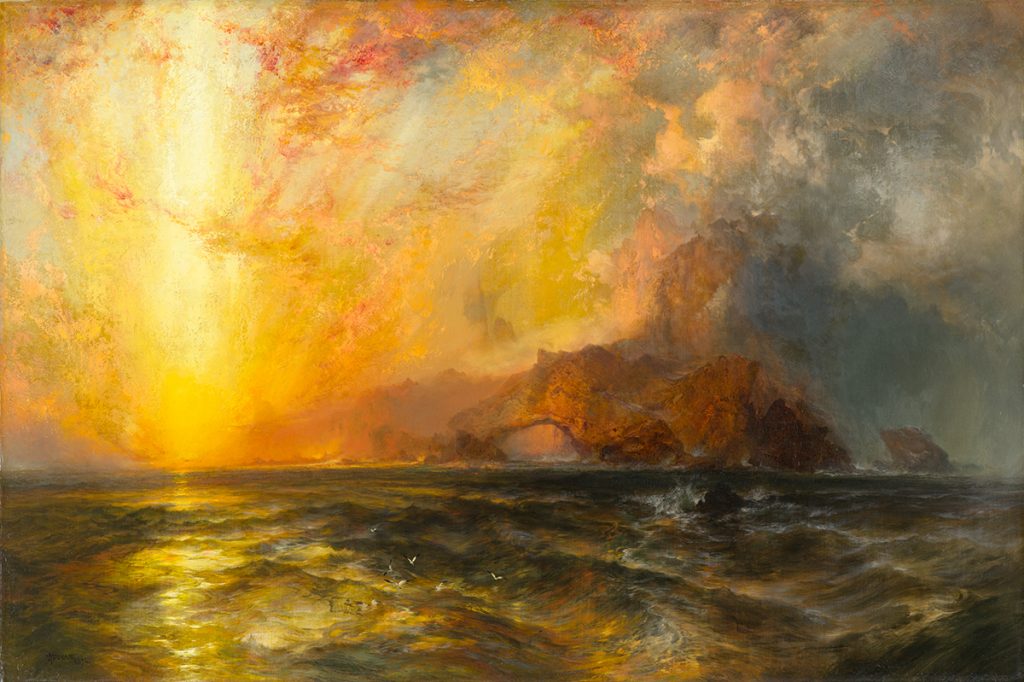 golden hour art: Thomas Moran, Fiercely the Red Sun Descending Burned His Way Along the Heavens, 1875-76, North Carolina Museum of Art,  Raleigh, NC, USA.
