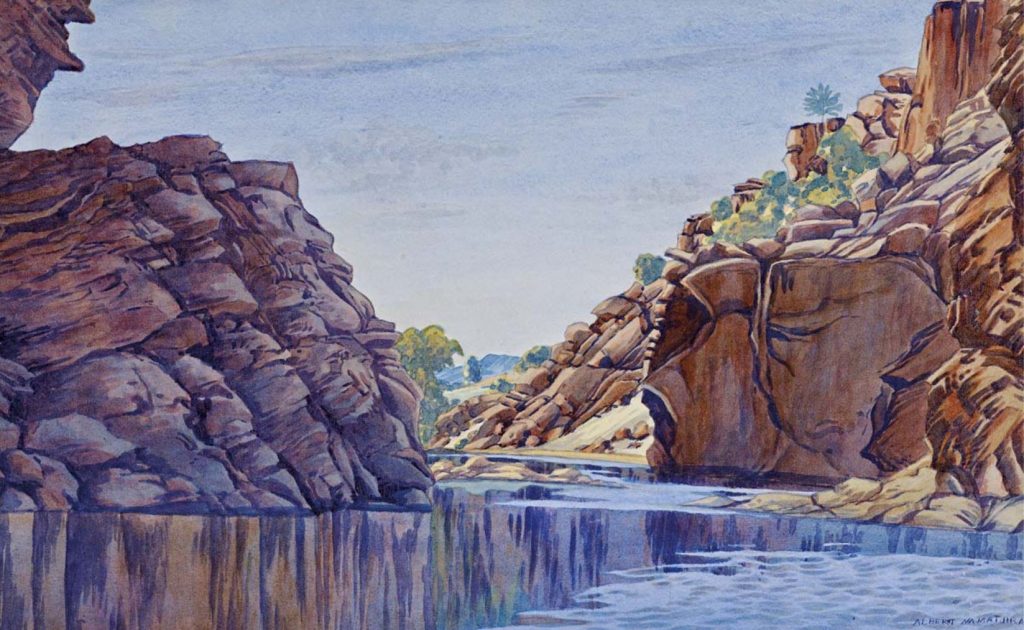 Albert Namatjira: Albert Namatjira, Central Australian Gorge, c. 1948. Smith and Singer Auction House.
