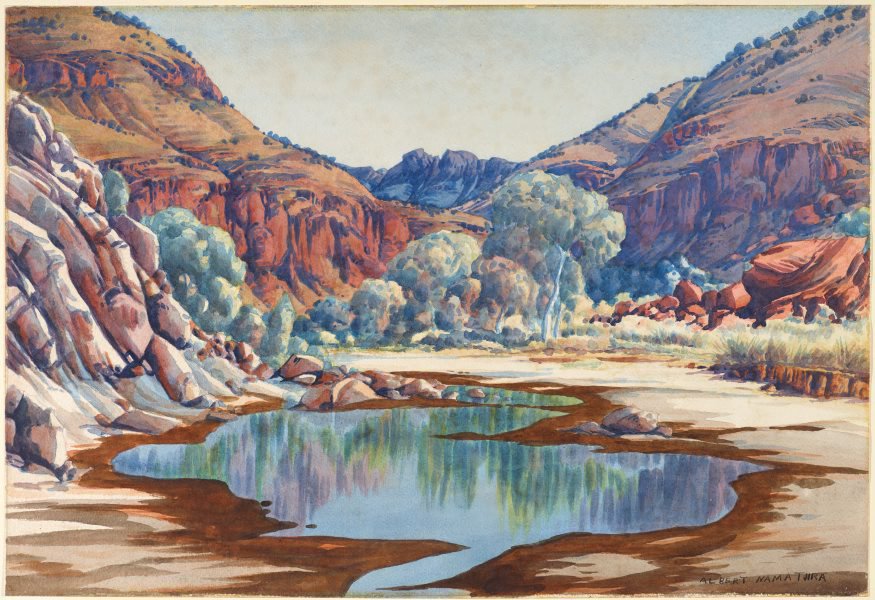 Albert Namatjira: Albert Namatjira, Palm Valley, c. 1940, Art Gallery of New South Wales, Sydney, Australia.
