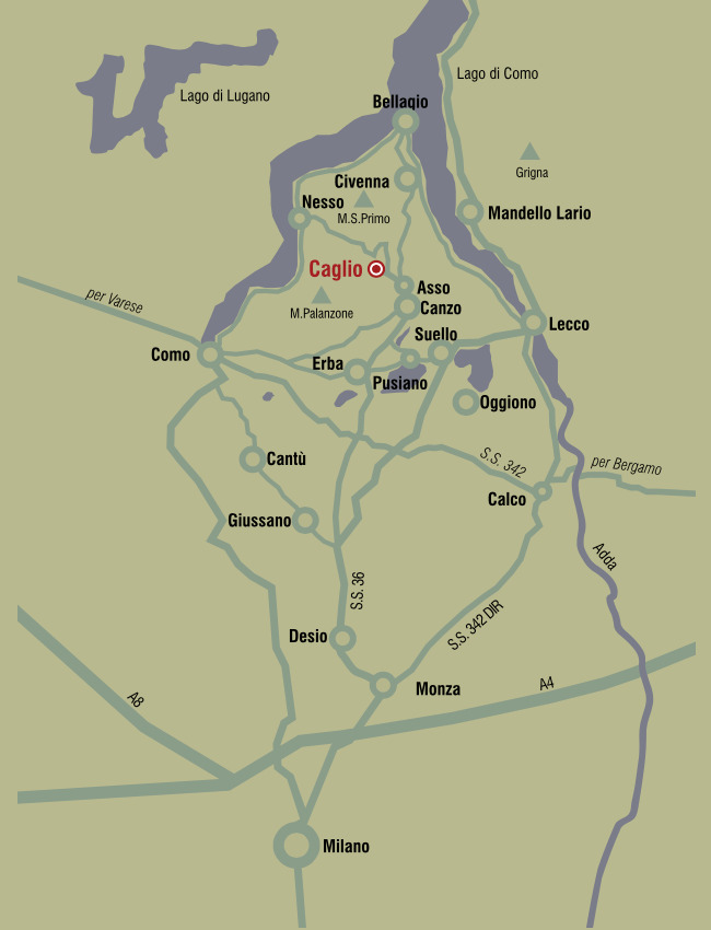 Giovanni Segantini: Map of Caglio and surroundings, Flyer, 2008, Caglio, Italy. Comune di Caglio.
