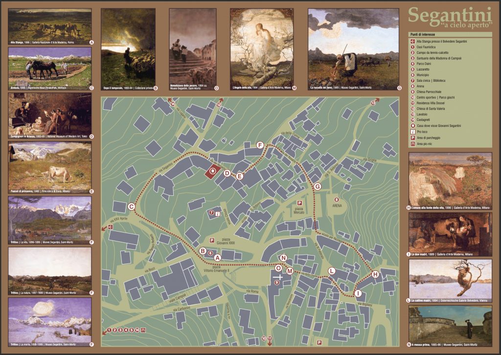 Giovanni Segantini: Map of the Segantini pathway, Flyer, 2008, Caglio, Italy. Comune di Caglio.
