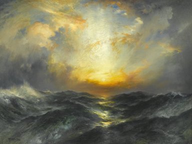 golden hour art: Thomas Moran, Sunset at Sea, 1906, Brooklyn Museum, New York, NY, USA.
