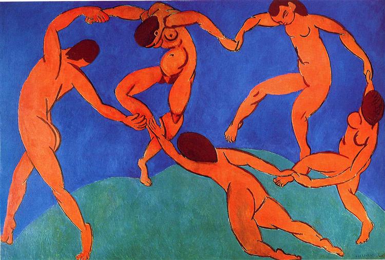body representation art: Henri Matisse, La Danse, 1910, Hermitage Museum, Saint Petersburg, Russia.
