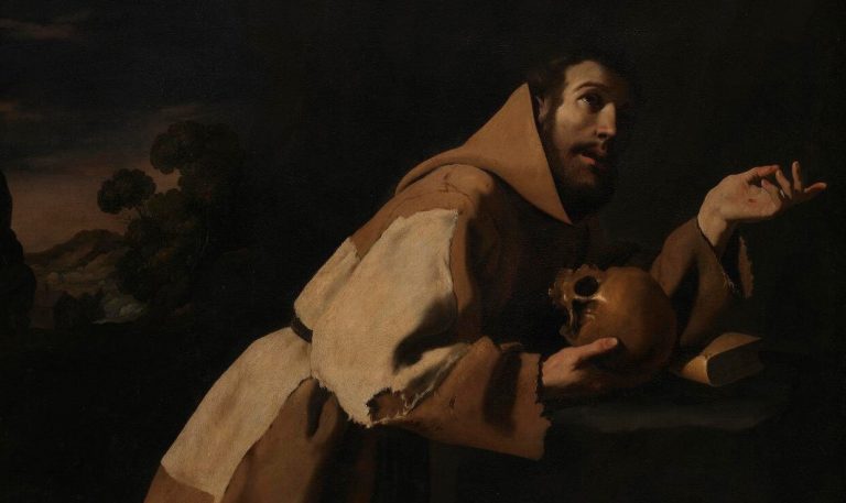 Francisco de Zurbarán: Francisco de Zurbarán, Saint Francis in Meditation, 1639, National Gallery, London, UK. Wikimedia Commons (public domain). Detail.
