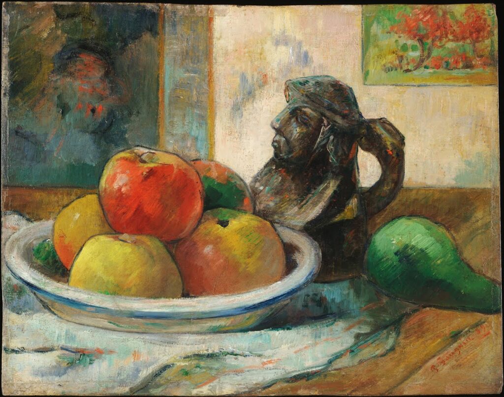 Gauguin still lifes: Paul Gauguin, Still Life with Apples, a Pear, and a Ceramic Portrait Jug, 1889, Harvard Art Museums, Cambridge, MA, USA.
