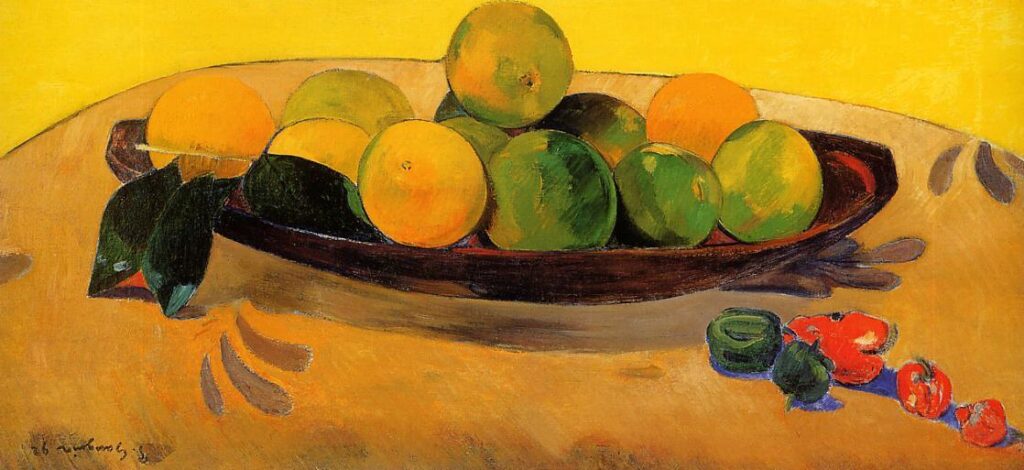 Gauguin still lifes: Paul Gauguin, Still Life with Tahitian Oranges, 1892, private collection. WikiArt.
