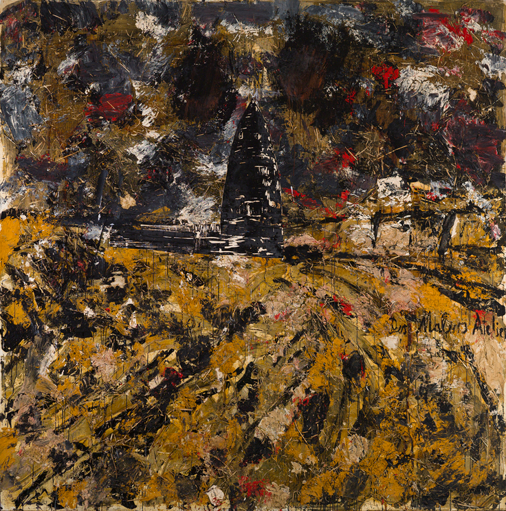 Anselm Kiefer, The Painter's Studio, 1983, oil, emulsion, woodcut, shellac, acrylic paint, and straw on canvaw. Basil & Elise Goulandris Foundation, Athens, Greece.