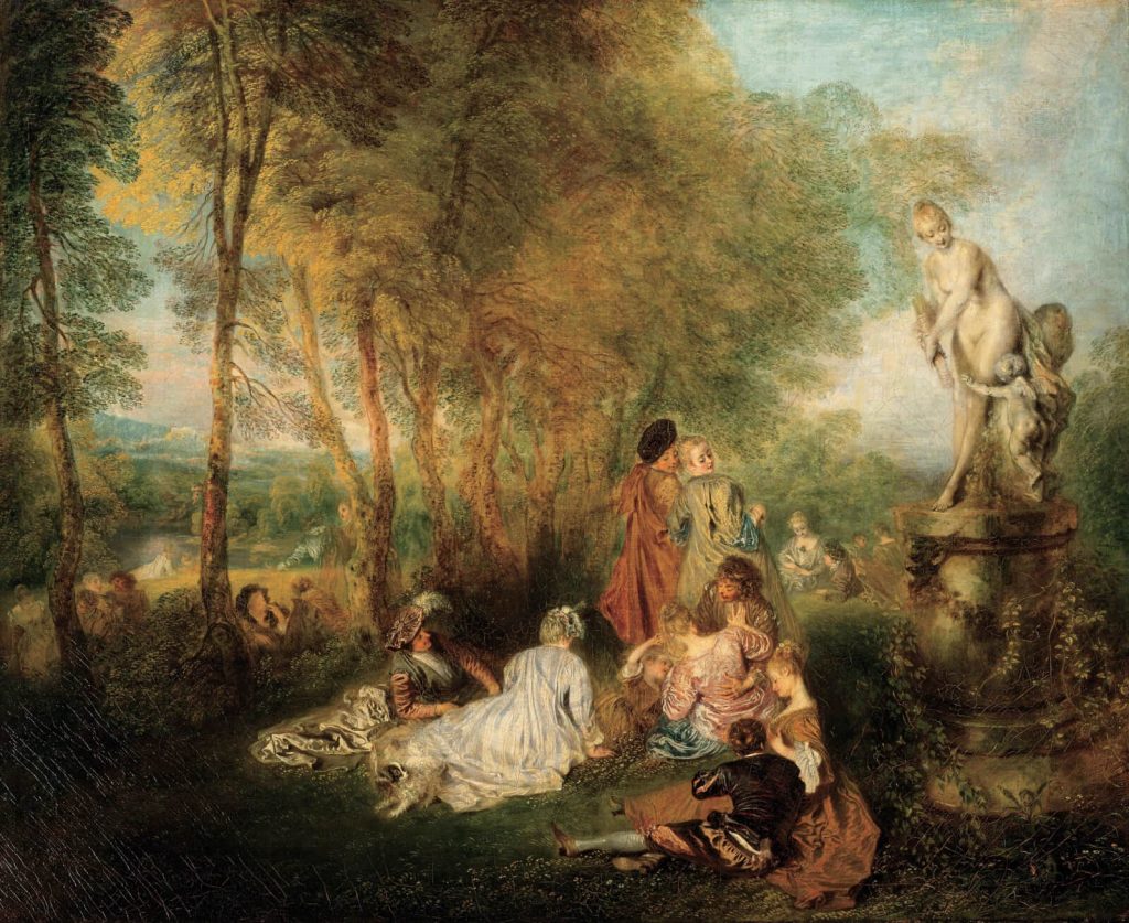 jean-antoine watteau feast love: Jean-Antoine Watteau, Feast of Love, ca. 1718-1719, Gemäldegalerie Alte Meister, Dresden, Germany.
