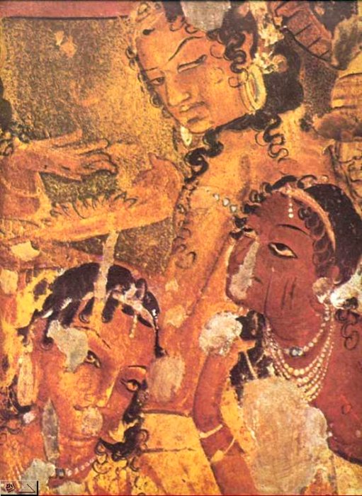 Women in art: Women from the Ajanta Caves, 200 BCE-650 CE, Ajanta, Maharashtra, India. Indian-Heritage. Detail.
