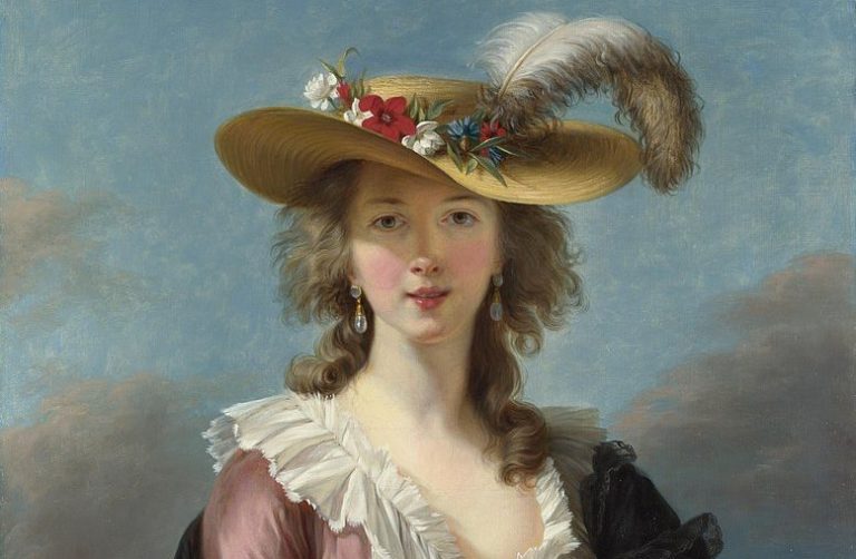 Vigée Brun Self Portrait: Élisabeth Louise Vigée Le Brun, Self Portrait in a Straw Hat, 1782, National Gallery, London, UK. Detail.
