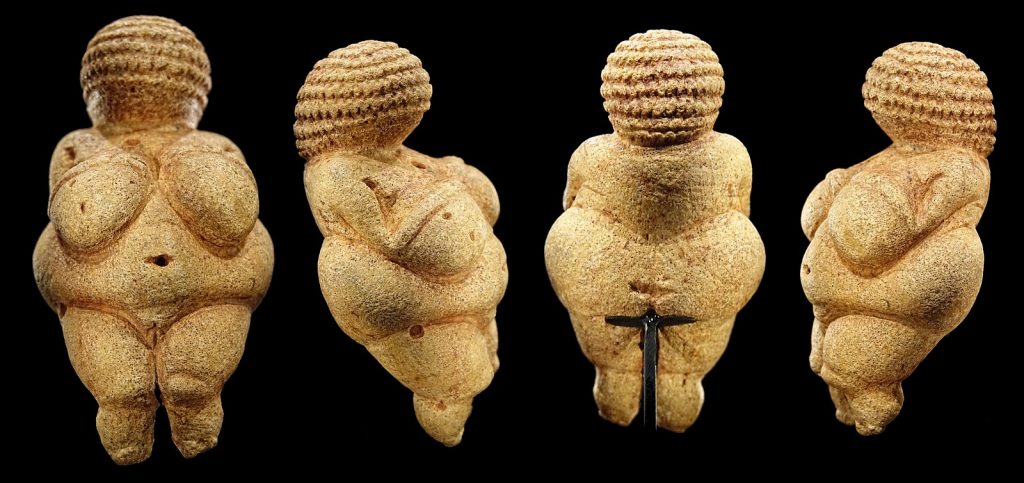Women in art: Venus of Willendorf, 24,000-22,000 BCE, Naturhistorisches Museum, Vienna, Austria. Photograph by Bjørn Christian Tørrissen via Wikimedia Commons (CC BY-SA 4.0).

