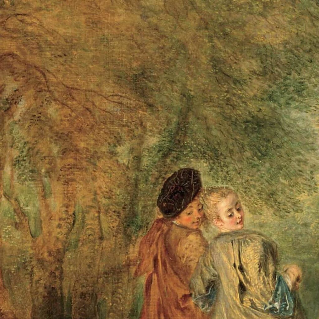 jean-antoine watteau feast love: Jean-Antoine Watteau, Feast of Love, ca. 1718-1719, Gemäldegalerie Alte Meister, Dresden, Germany. Detail.
