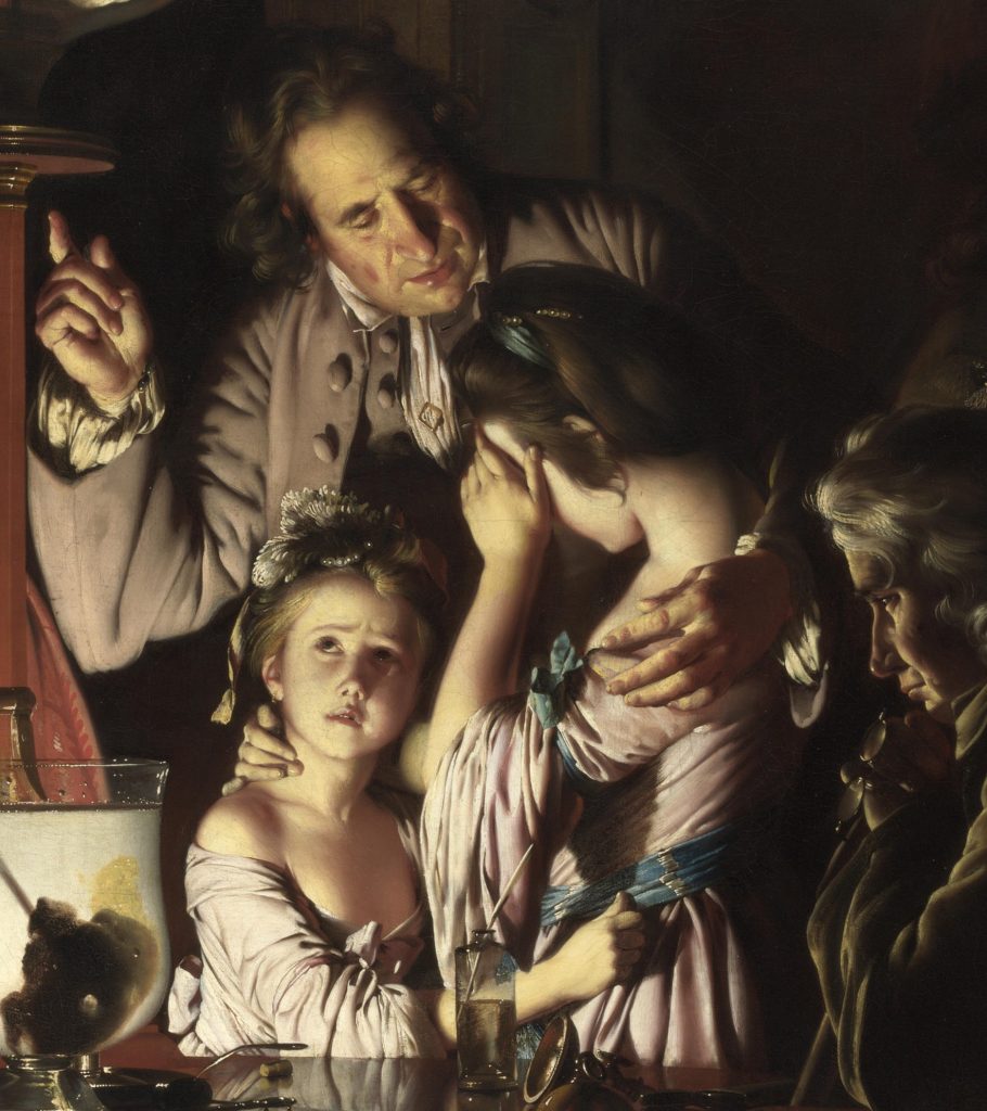 Joseph Wright of Derby, An Experiment on a Bird in the Air Pump, ca 1768, National Gallery, London, UK. Detail.