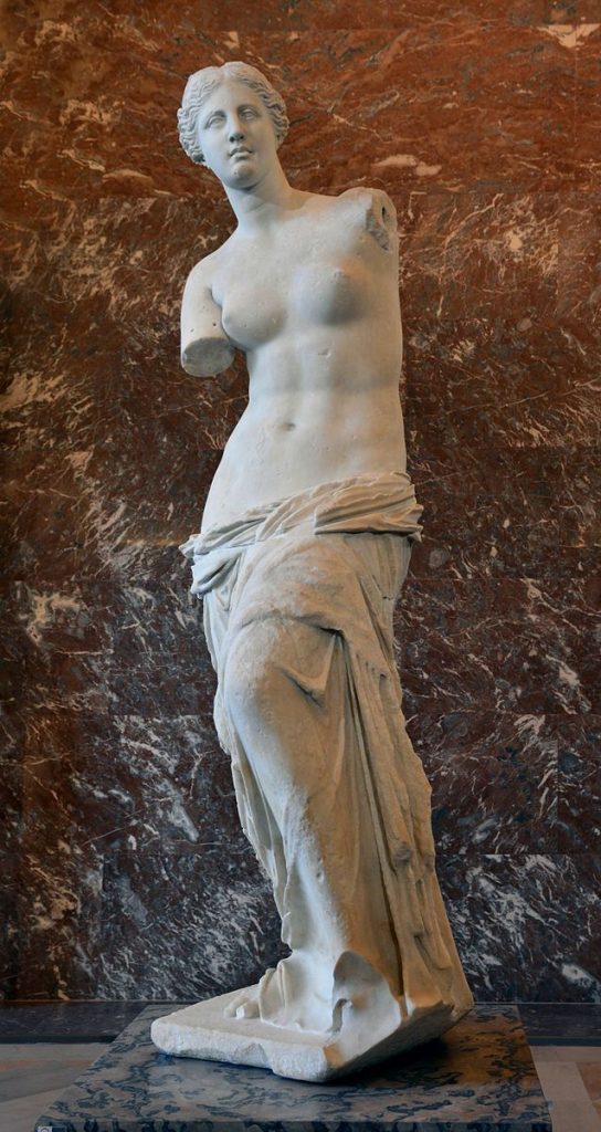 Women in art: Venus de Milo, 130-100 BCE, Louvre, Paris, France. Photograph by Livioandronico2013 via Wikimedia Commons (CC-BY-SA-4.0).
