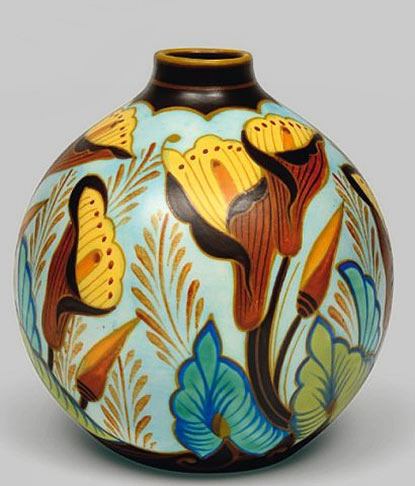 Anna Boch: Charles Catteau for Boch Frères, Vase with Flowers, 1936. WikiArt.
