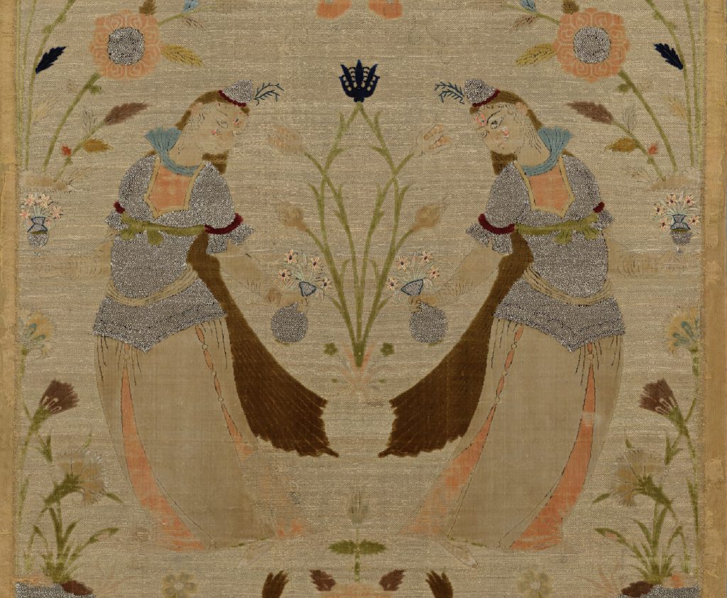Women in art: Silk Velvet Textile, ca. 1600-1700 CE, The Museum of Islamic Art, Doha, Qatar. Detail.
