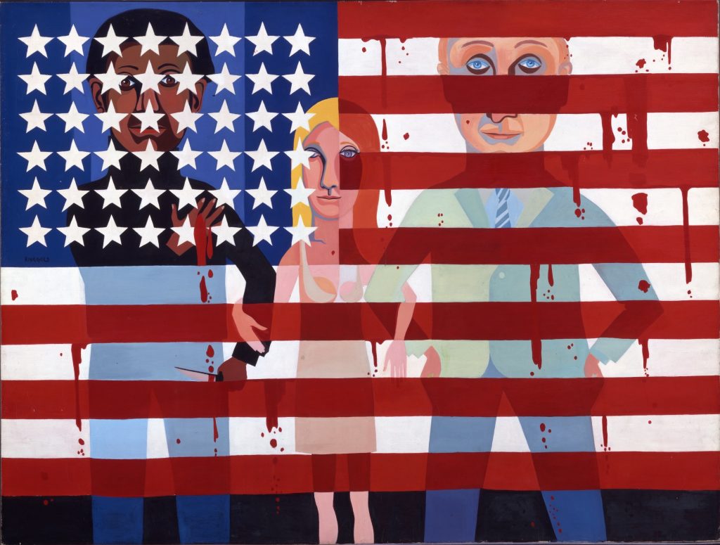 Faith Ringgold: Faith Ringgold, American People Series #18: The Flag Is Bleeding, 1967, National Gallery of Art, Washington, DC, USA. Patrons’ Permanent Fund and Gift of Glenstone Foundation (2021.28.1). © Faith Ringgold / ARS, NY and DACS, London, courtesy ACA Galleries, New York 2022.
