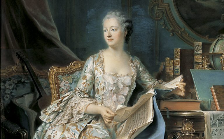 madame de pompadour portraits: Maurice-Quentin de La Tour, Portrait of Mme de Pompadour, 1755, Louvre, Paris, France. Detail.
