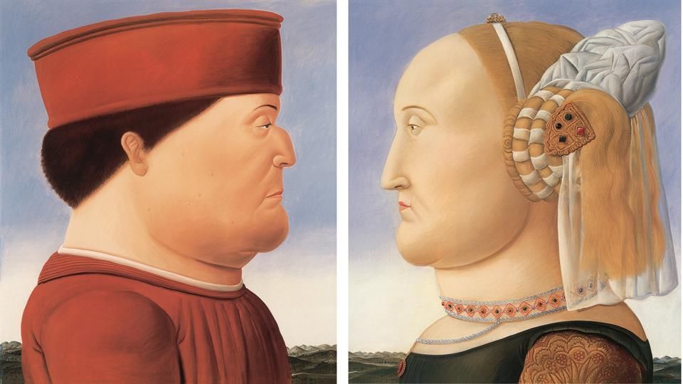 Botero's masterpieces: Fernando Botero, Federico da Montefeltro (left), Battista Sforza (right), 1998, private collection. Pinterest.
