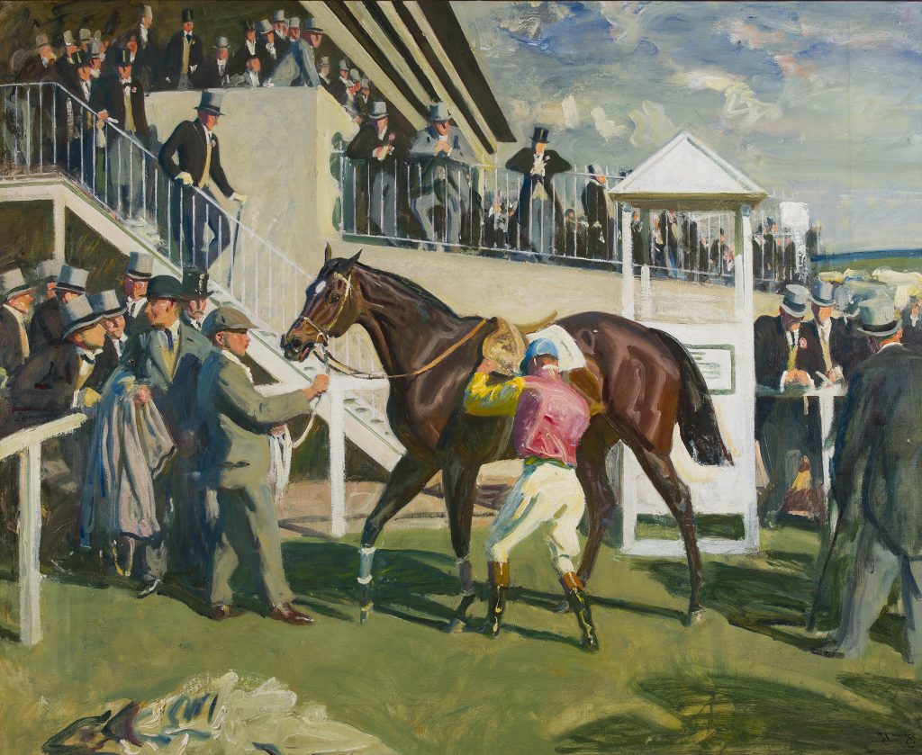 alfred munnings: Alfred Munnings, A Winner at Epsom, c. 1948, National Sporting Library & Museum, Gift of Jacqueline B. Mars, © the estate of Sir Alfred Munnings, Dedham, UK