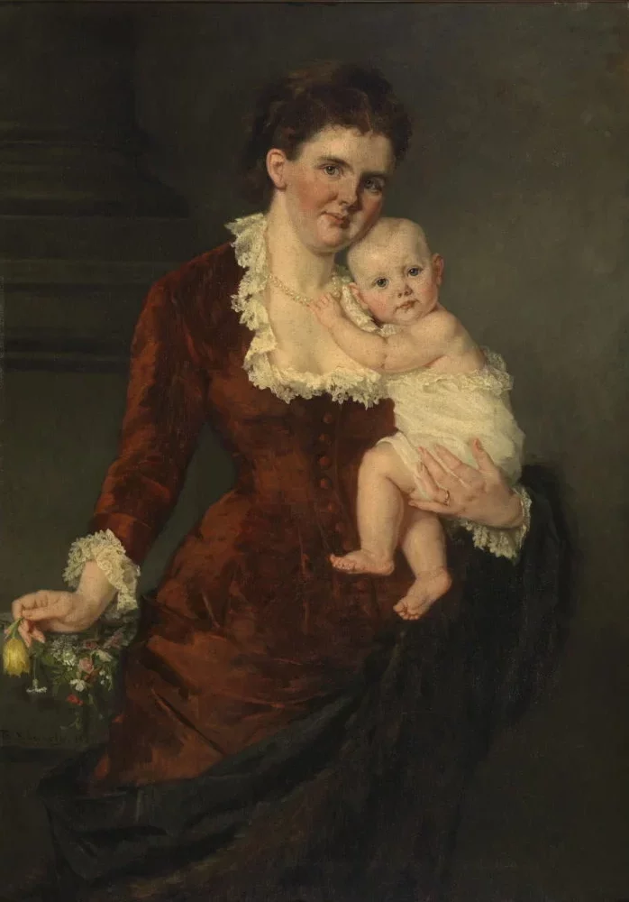 Thérèse Schwartze, Double portrait of Emma van Waldeck-Pyrmont, Queen of the Netherlands, and her daughter, Princess Wilhelmina, 1881, Paleis Het Loo, Apeldoorn, Netherlands.