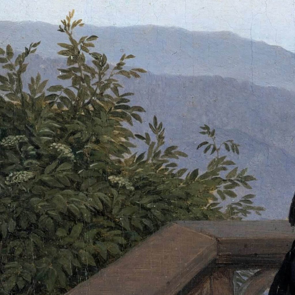 Carl Gustav Carus: Carl Gustav Carus, Woman on the Balcony, 1824, Oil on canvas, Galerie Neue Meister, Dresden, Germany. Detail.

