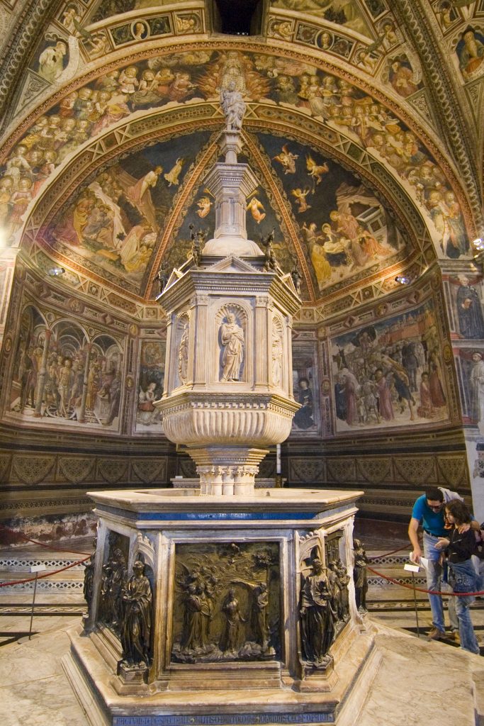 duomo Siena: View of Baptistry, Siena, Italy, May 2009. Photograph by Sailko via Wikimedia Commons (CC-BY-SA-3.0).
