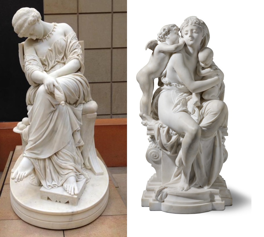 Paris Salon. Left: Jules Cavalier, Penelope, 1849, Musée d’Orsay, Paris, France. Right: Albert Ernest Carrier-Belleuse, Between two lovers, 1867, Los Angeles County Museum of Art, Los Angeles, CA, USA.