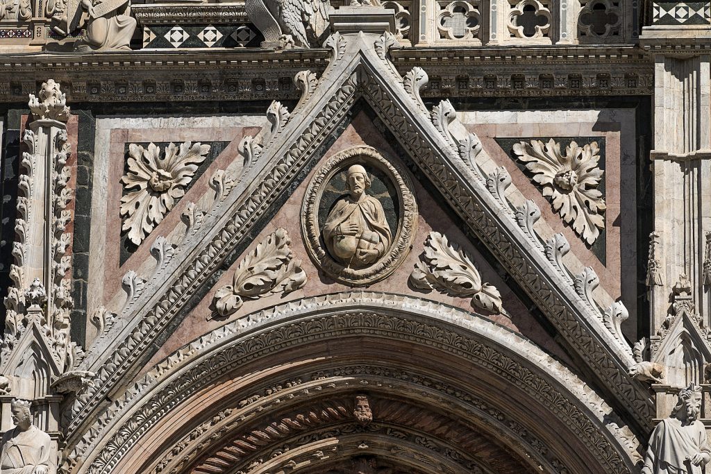 Façade of the Duomo in Siena, Italy in 2017.