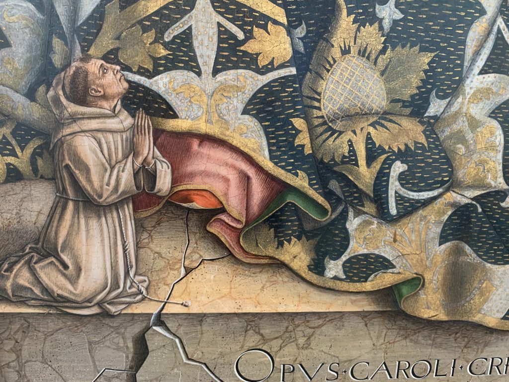 Carlo Crivelli: Carlo Crivelli, Madonna and Child, 1482, Vatican Museums, Vatican City. Detail.
