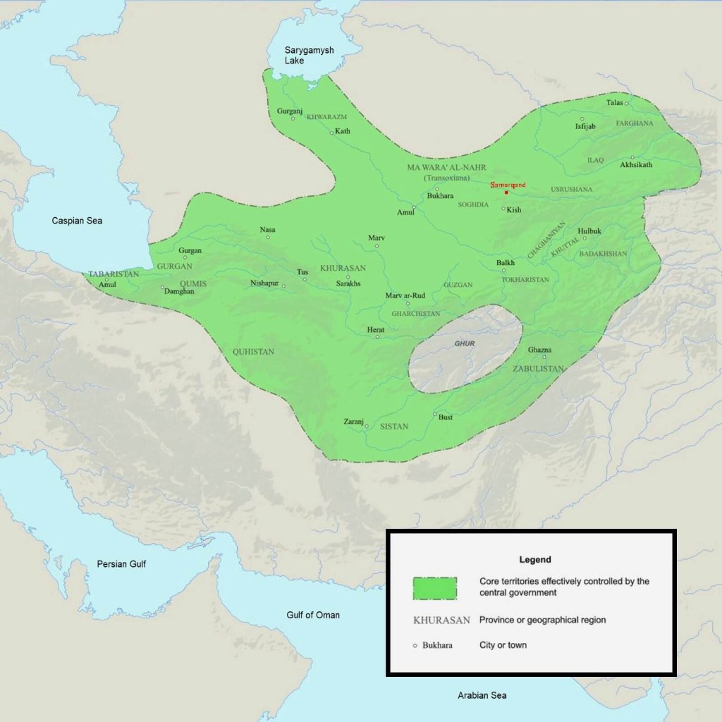 R. N. Frye, Map of the Samanid Empire in 943 at the Death of Amir Nasr II, 1975, Cambridge History of Iran, Cambridge University Press, Cambridge, UK.
