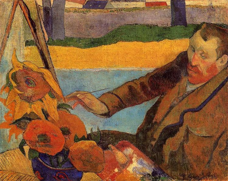 Flowers in art: Paul Gauguin, Van Gogh painting sunflowers, 1888, Van Gogh Museum, Amsterdam, The Netherlands