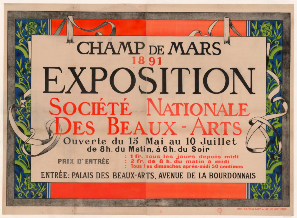 Paris Salon: Poster of the Salon of the National Society of Fine Arts, 1891. Wikimedia Commons (public domain).
