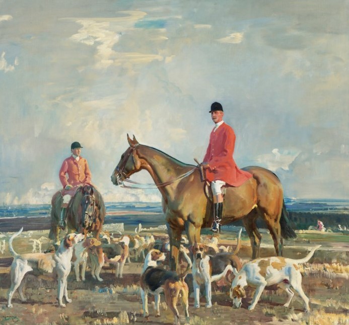 alfred munnings: Alfred Munnings, The Seventh Earl of Bathurst, M.F.H. of the V.W.H. with Will Boore, Huntsman, c. 1921. © The Estate of Sir Alfred Munnings, Dedham, UK.
