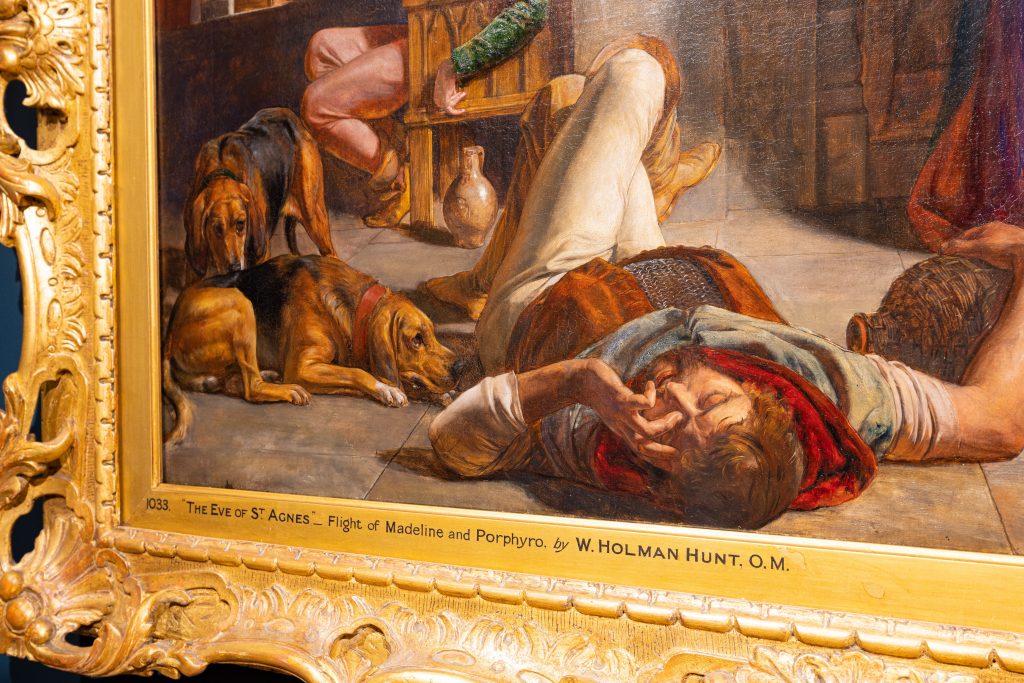 guildhall art gallery: William Holman Hunt, The Eve of St Agnes, 1848, The Guildhall Art Gallery, London, UK. Exhibition shot by Paul Clarke Photography, 2022. Detail.
