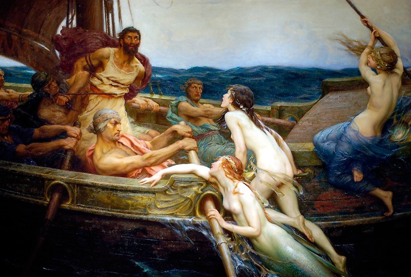 Mermaids in art: Herbert James Draper, Ulysses and the Sirens, 1909, Ferens Art Gallery, Kingston upon Hull, UK.
