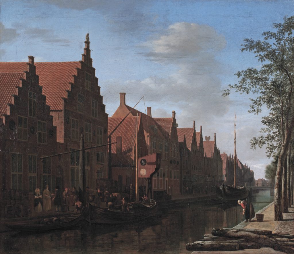 Haarlem in the Dutch Golden Age: Gerrit Adriaensz Berckheyde, View on the Bakenessergracht with the De Passer en de Valk Brewery, Frans Hals Museum, Haarlem, Netherlands.