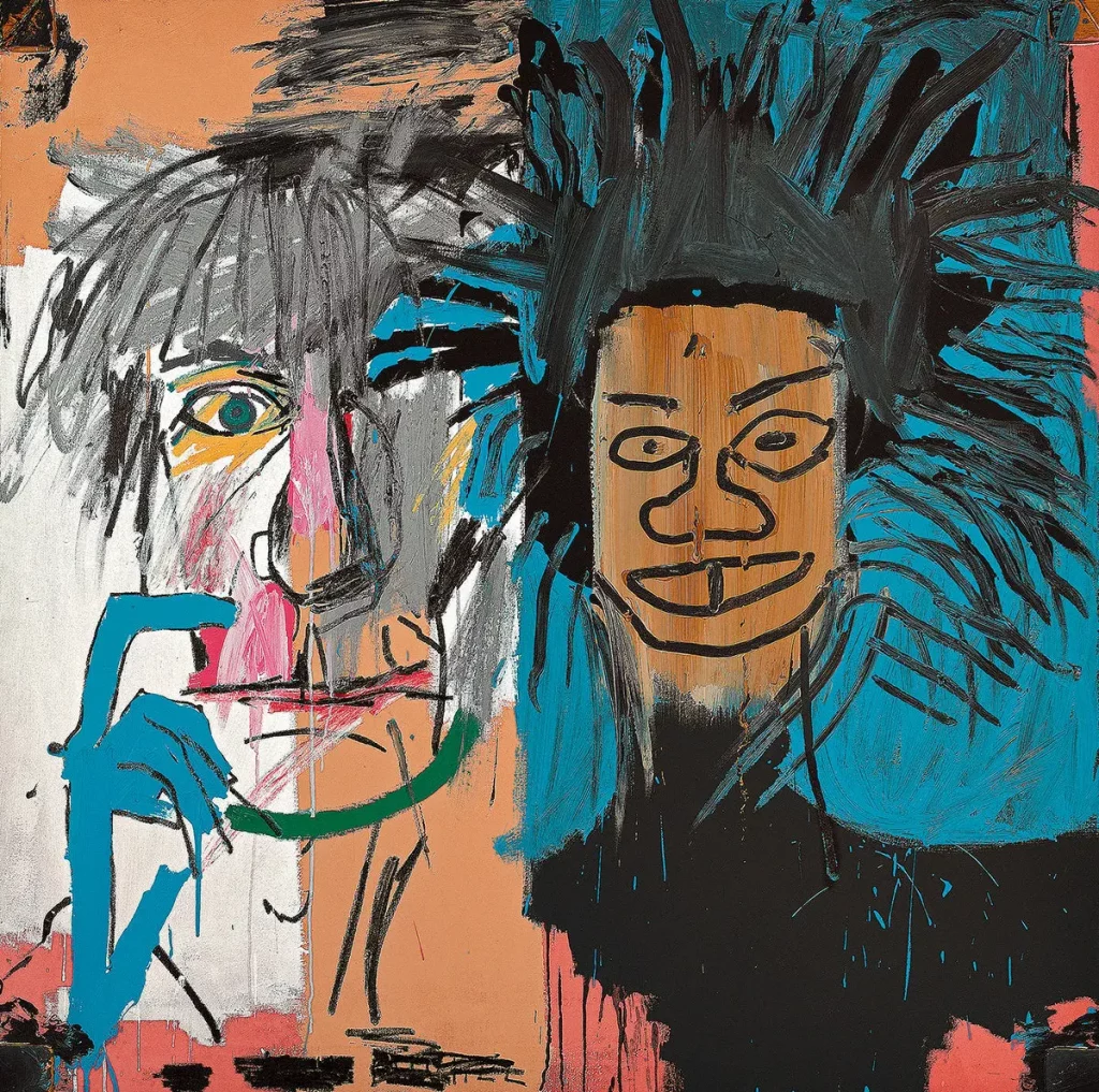 Andy Warhol collaborations: Jean-Michel Basquiat, Dos Cabezas, 1982, Estate of Jean-Michel Basquiat, Licensed by Artestar, New York, NY, USA. Revolver Warhol Gallery.
