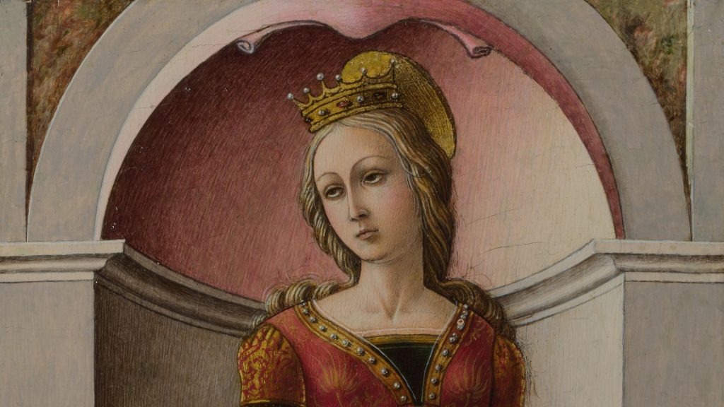 Carlo Crivelli: Carlo Crivelli, Saint Catherine of Alexandria, c. 1491-1494, National Gallery, London, UK. Detail.
