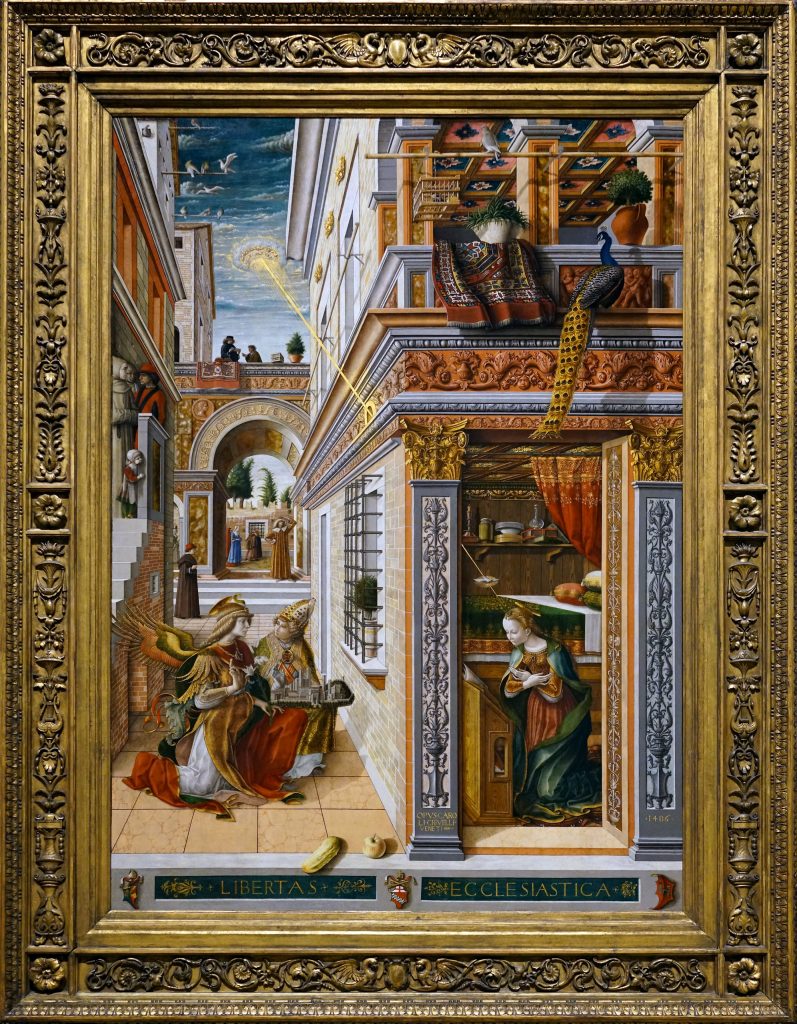 Carlo Crivelli: Carlo Crivelli, The Annunciation, with Saint Emidius, 1486, National Gallery, London, UK.