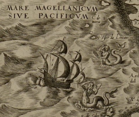 Mermaids in art: Diego Gutiérrez map, 1562, Rosenwald Collection, Library of Congress, Washington, DC, USA. Detail.
