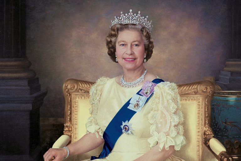 British royal portraits: Mara McGregor, Her Majesty Queen Elizabeth II, 1991, The Royal Corps of Transport, Territorial Army, Liverpool, UK. Detail.
